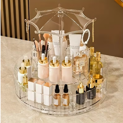 ORGANIZADOR DE MAQUILLAJE Y PRODUCTOS COSMETICOS GIRATORIO DE 360° CON 2 NIVELES