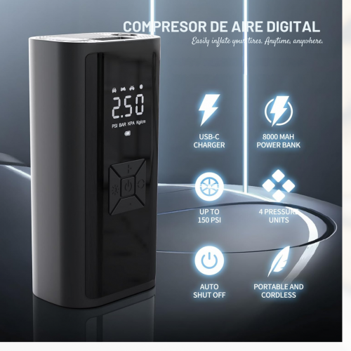 COMPRESOR DE AIRE CON WIRELESS DIGITAL EG-216 (30/20 UND X CAJA)
