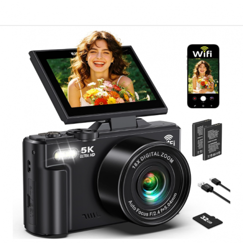 CÁMARA DIGITAL 5K PARA FOTOGRAFÍA - CÁMARA WIFI DE 75MP PARA YOUTUBE - CÁMARAS DIGITALES UHD 18X ZOOM CON PANTALLA ABATI