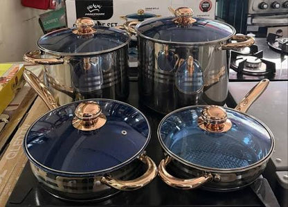 SET DE CALDEROS DE 8 PIEZAS EN ACERO INOXIDABLE MARCA PRINCEWARE